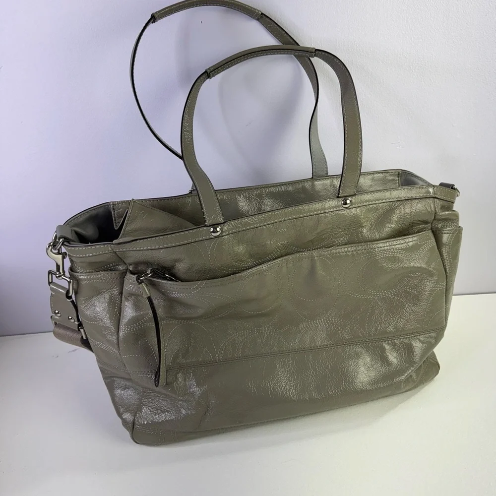 Coach Signature Logo Stitched Patent Leather Tote